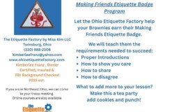 Brownies – Making Friends Etiquette Badge Program – Call To Schedule we can come to your Girl Scout Meeting