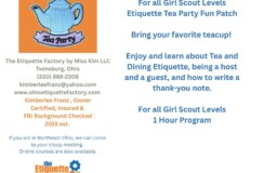 Etiquette Tea Party- Fun Patch – Call to Schedule, we can come to your Girl Scout Meeting  – For all Girl Scout Levels!